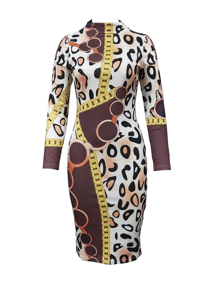 Ståkrage Långärmad Mid-Calf Regular Geometric Bodycon Klänning