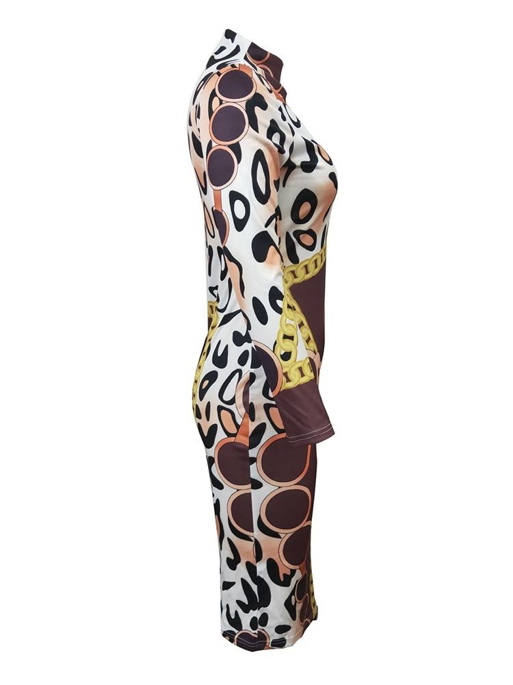 Ståkrage Långärmad Mid-Calf Regular Geometric Bodycon Klänning