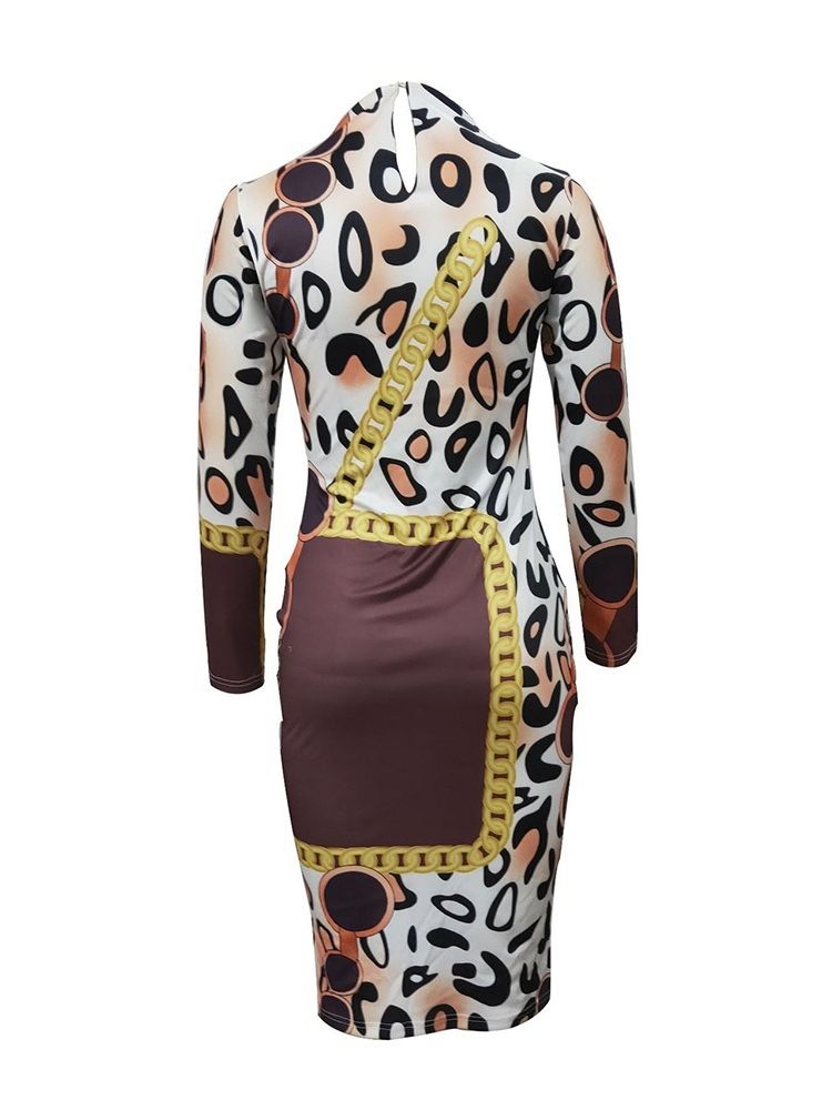Ståkrage Långärmad Mid-Calf Regular Geometric Bodycon Klänning
