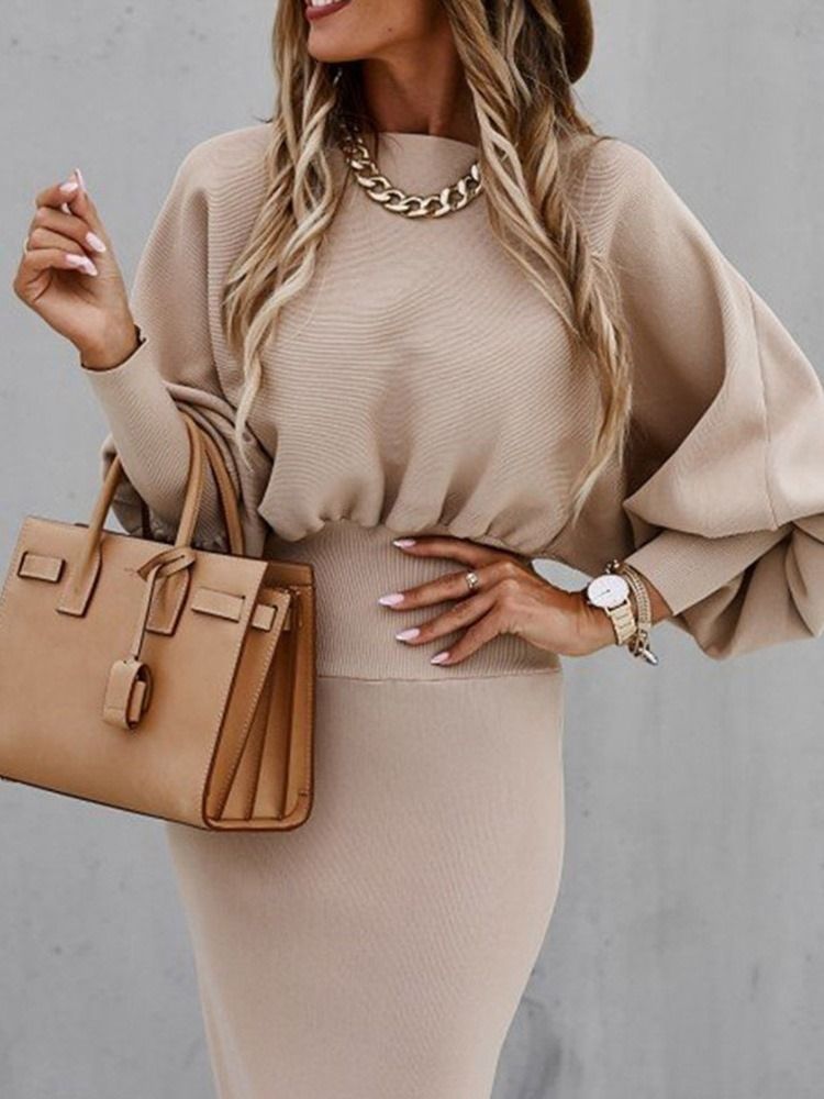Ståkrage Långärmad Mid-Calf Sommar Bodycon Klänning