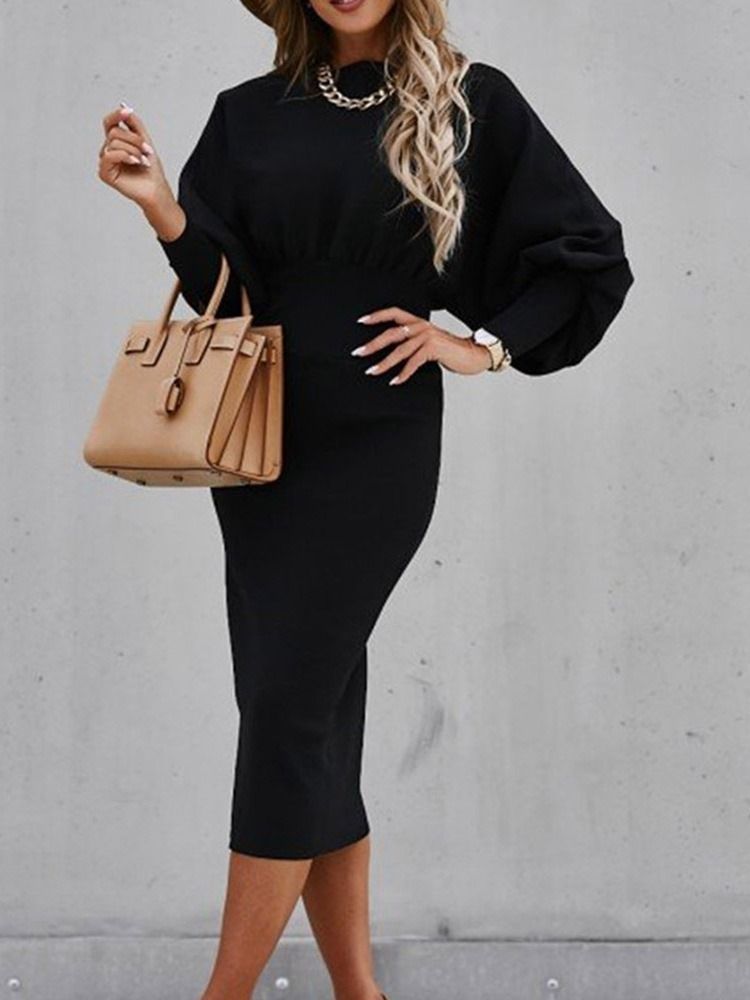 Ståkrage Långärmad Mid-Calf Sommar Bodycon Klänning