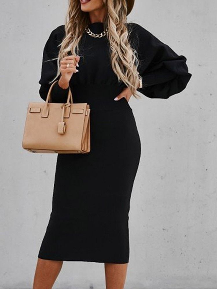 Ståkrage Långärmad Mid-Calf Sommar Bodycon Klänning