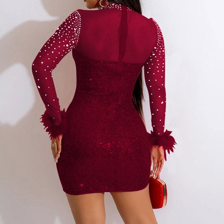 Ståkrage Långärmad Ovanför Knä Pullover Western Bodycon Klänning