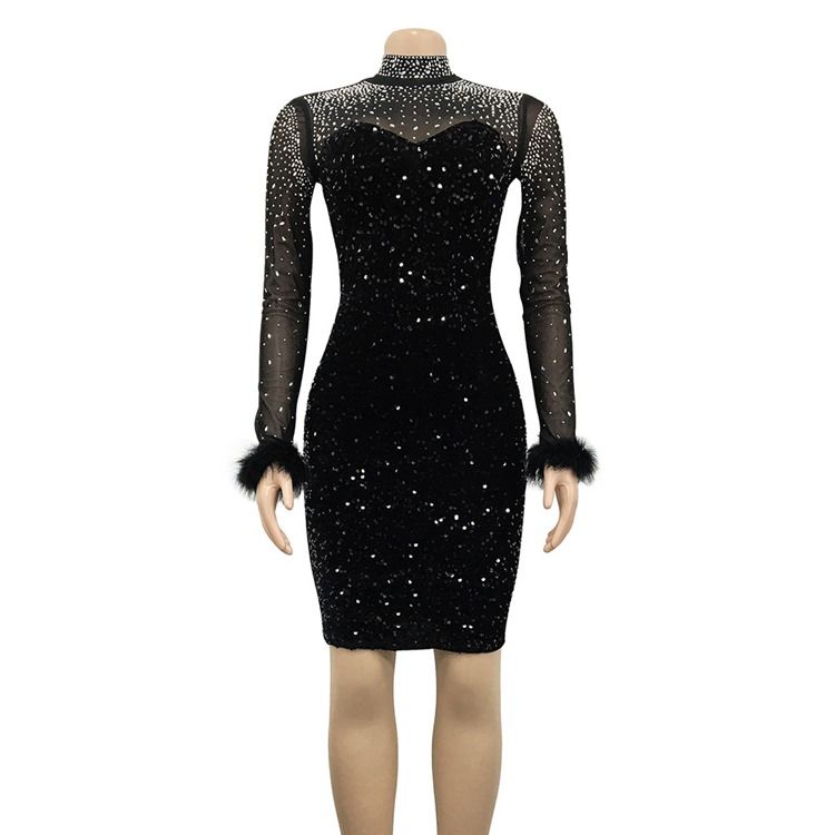 Ståkrage Långärmad Ovanför Knä Pullover Western Bodycon Klänning