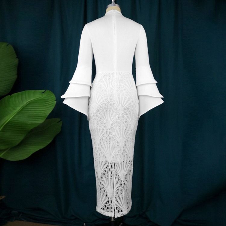 Stativkrage Långärmad Mid-Kalf Flare Sleeve Fall Plus Size Bodycon Klänning