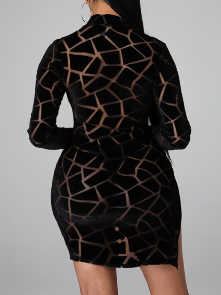 Stativkrage Långärmad Patchwork Bodycon Zipper Klänning