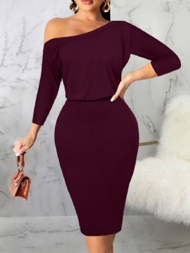 Trekvartsärm Asymmetrisk Snedkrage Bodycon Office Damklänning