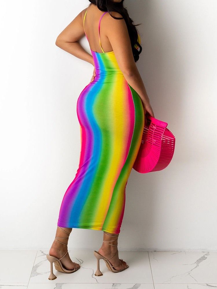 Tryck Ärmlös Ankellång Gradient Bodycon-Klänning Hela Säsongen
