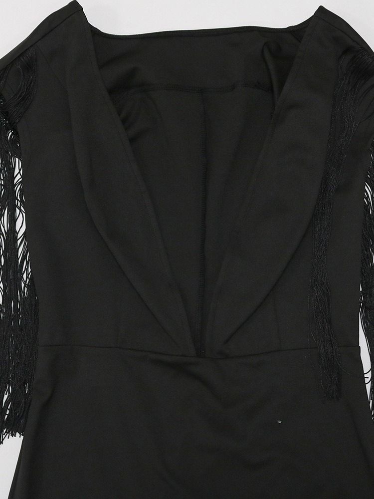 V-Hals Ovanför Knä Tofs Fashion Pullover Klänning
