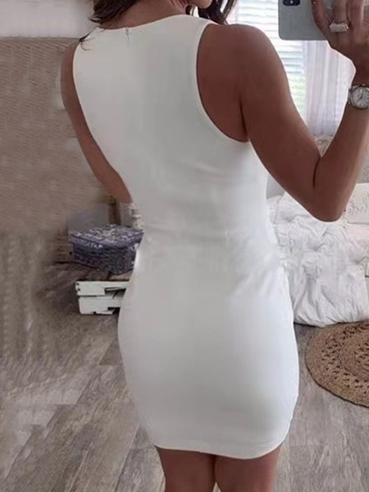 V-Halsad Ärmlös Ovanför Knäet Asymmetriska Enkla Bodycon-Klänningar