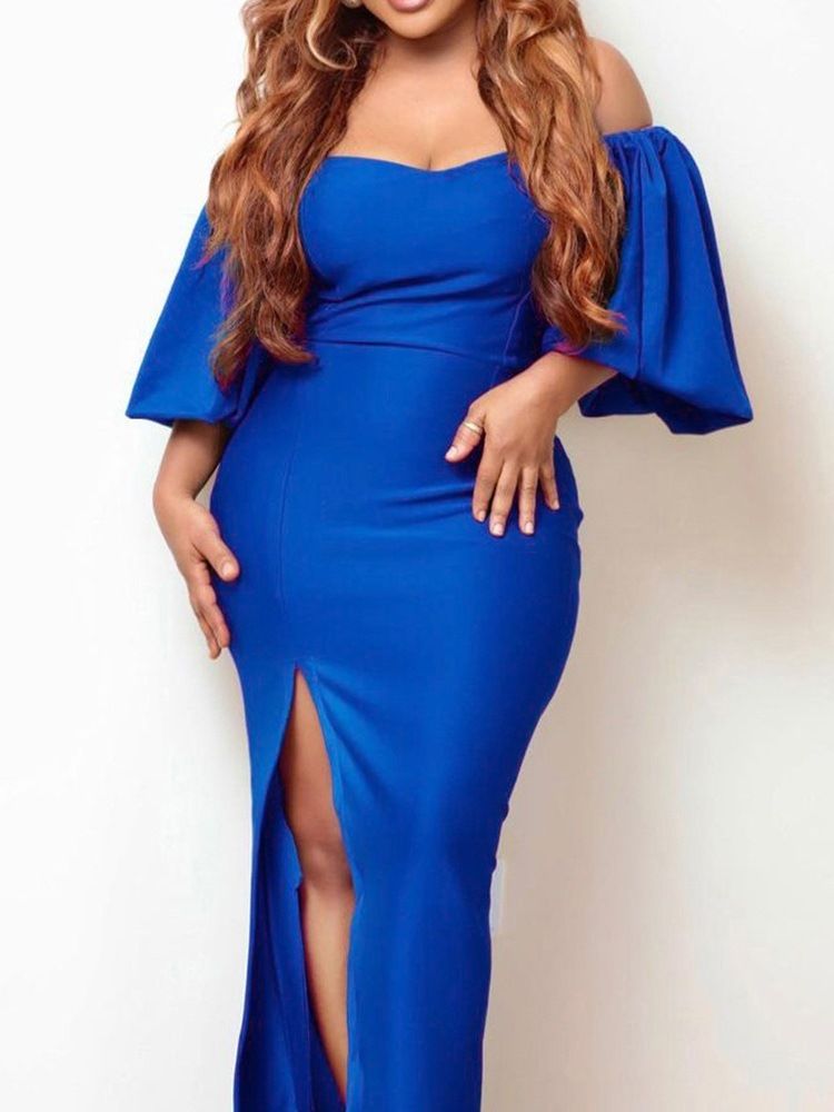 V-Halsad Trekvartsärm Delad Fall Plain Bodycon Klänning