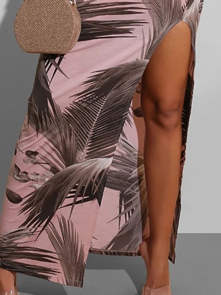 V-Halstryck Ärmlös Spaghetti Strap Mid Waist Klänning