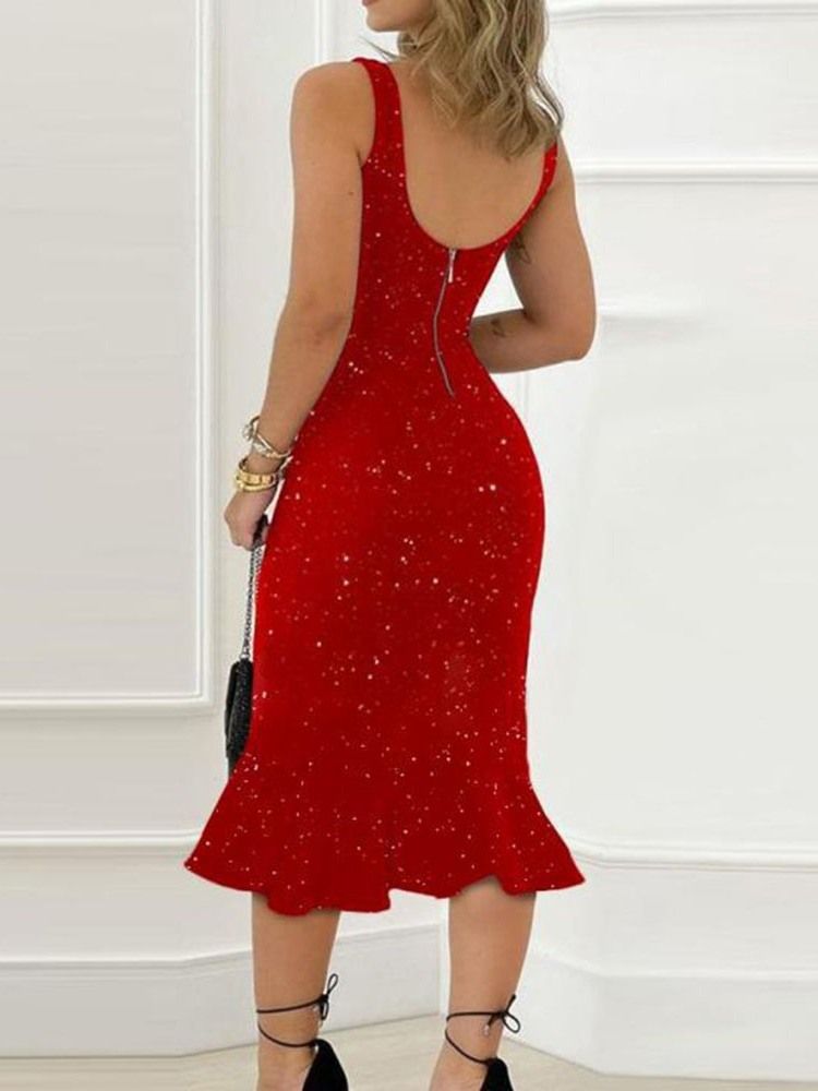 V-Ringad Mid-Kalv Paljetter Plain Sommar Bodycon Klänning