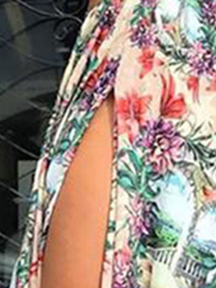 V-Ringad Snörning Med Trekvartsärm Travel Look Blommig Maxiklänning