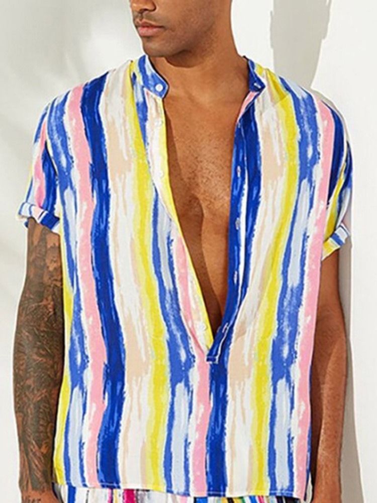 Casual Skjorta Color Block Sommar Outfit För Män