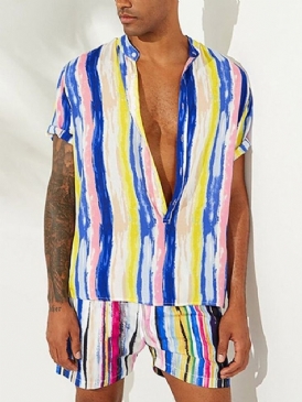 Casual Skjorta Color Block Sommar Outfit För Män