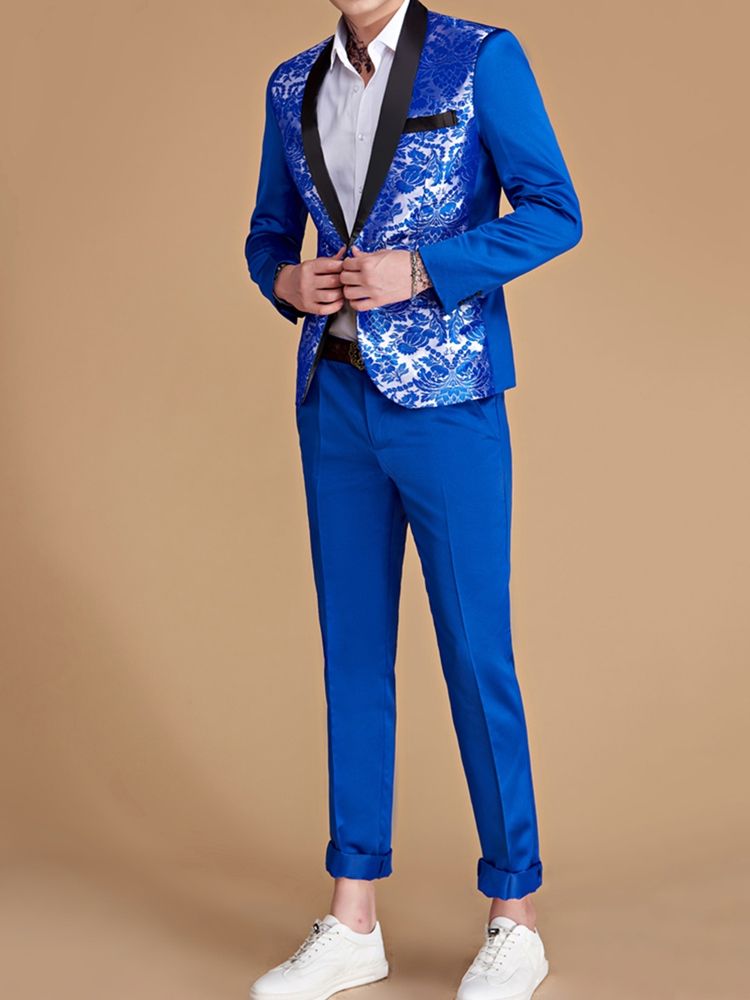 Casual Suit Blazer Byxor För Män Med Tryck