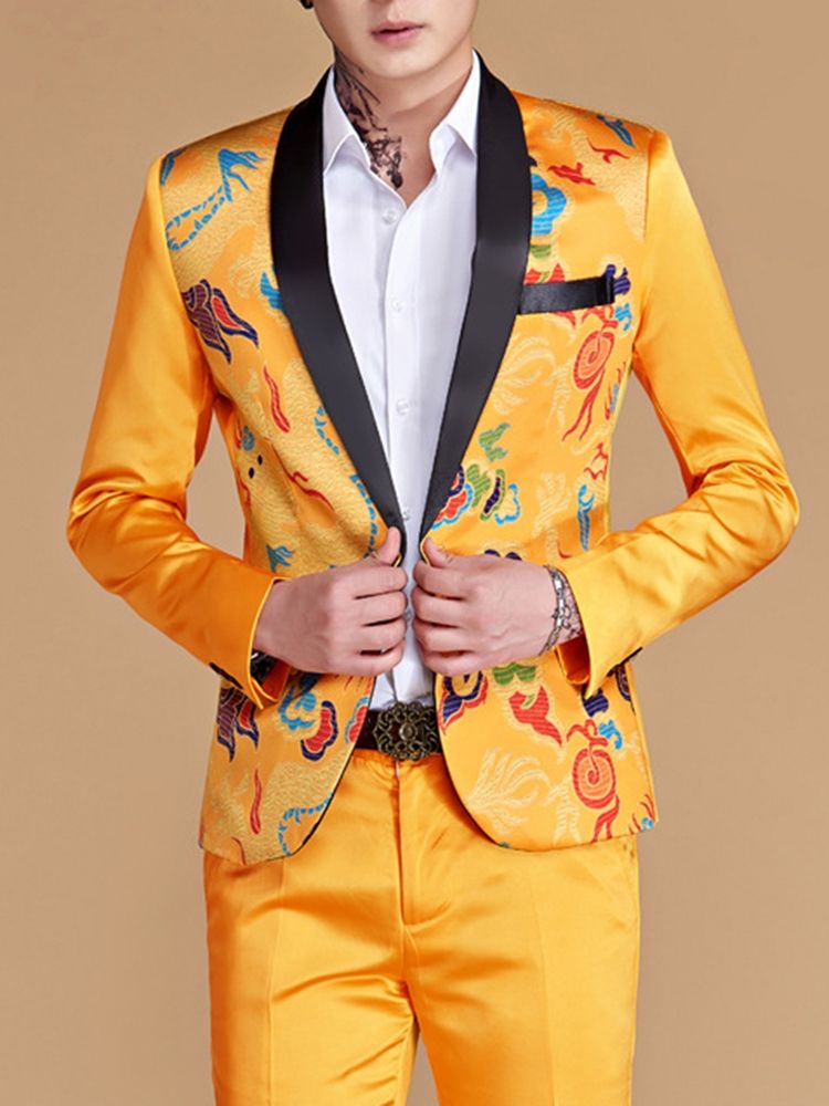 Casual Suit Blazer Byxor För Män Med Tryck