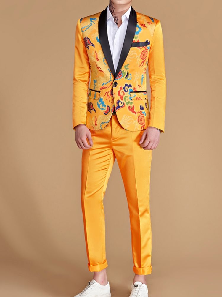 Casual Suit Blazer Byxor För Män Med Tryck