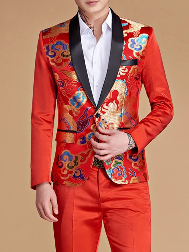 Casual Suit Blazer Byxor För Män Med Tryck