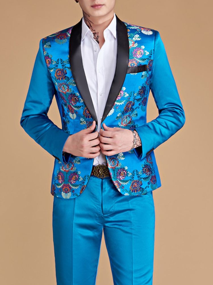 Casual Suit Blazer Byxor För Män Med Tryck