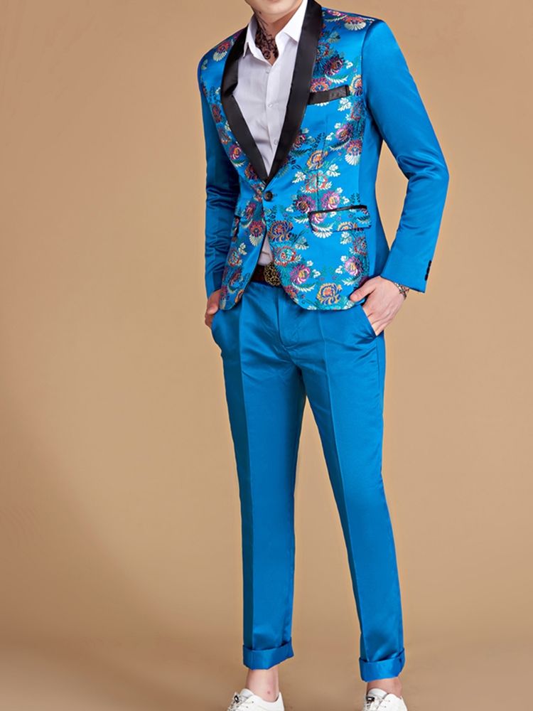 Casual Suit Blazer Byxor För Män Med Tryck