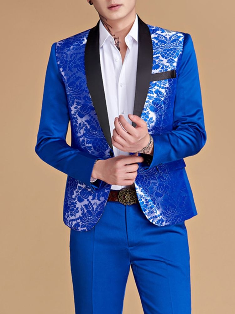Casual Suit Blazer Byxor För Män Med Tryck