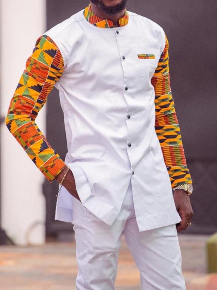 Dashiki Patchwork Color Block För Män Casual Outfit