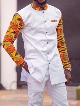 Dashiki Patchwork Color Block För Män Casual Outfit