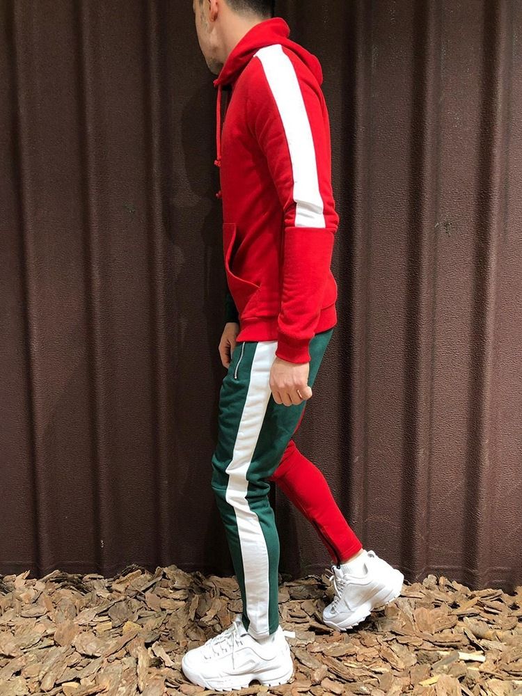 Färgblock Dragkedja För Män Sportoutfit