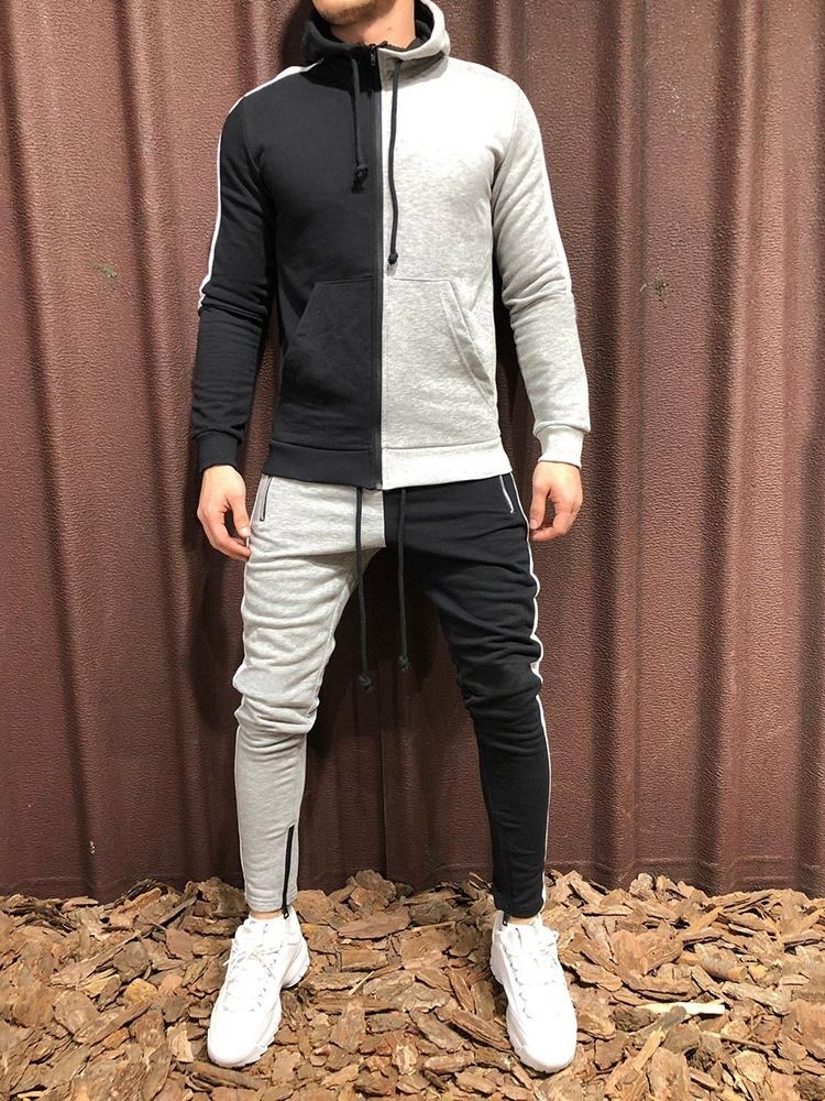Färgblock Dragkedja För Män Sportoutfit