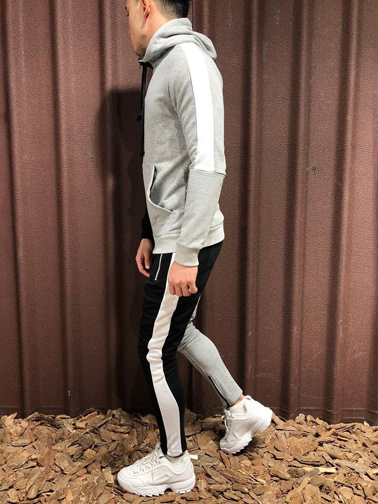 Färgblock Dragkedja För Män Sportoutfit
