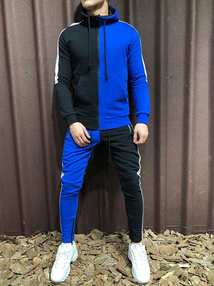 Färgblock Dragkedja För Män Sportoutfit