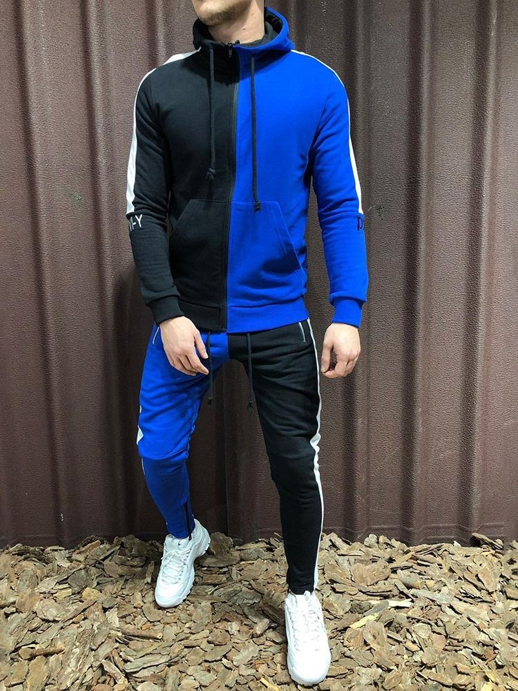 Färgblock Dragkedja För Män Sportoutfit