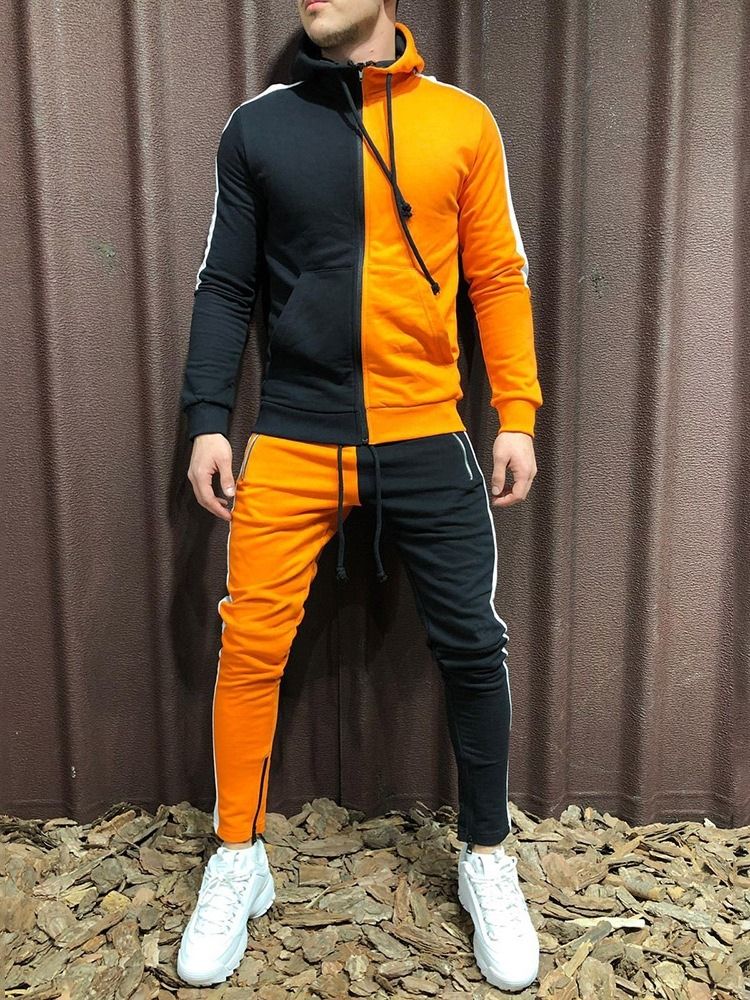 Färgblock Dragkedja För Män Sportoutfit