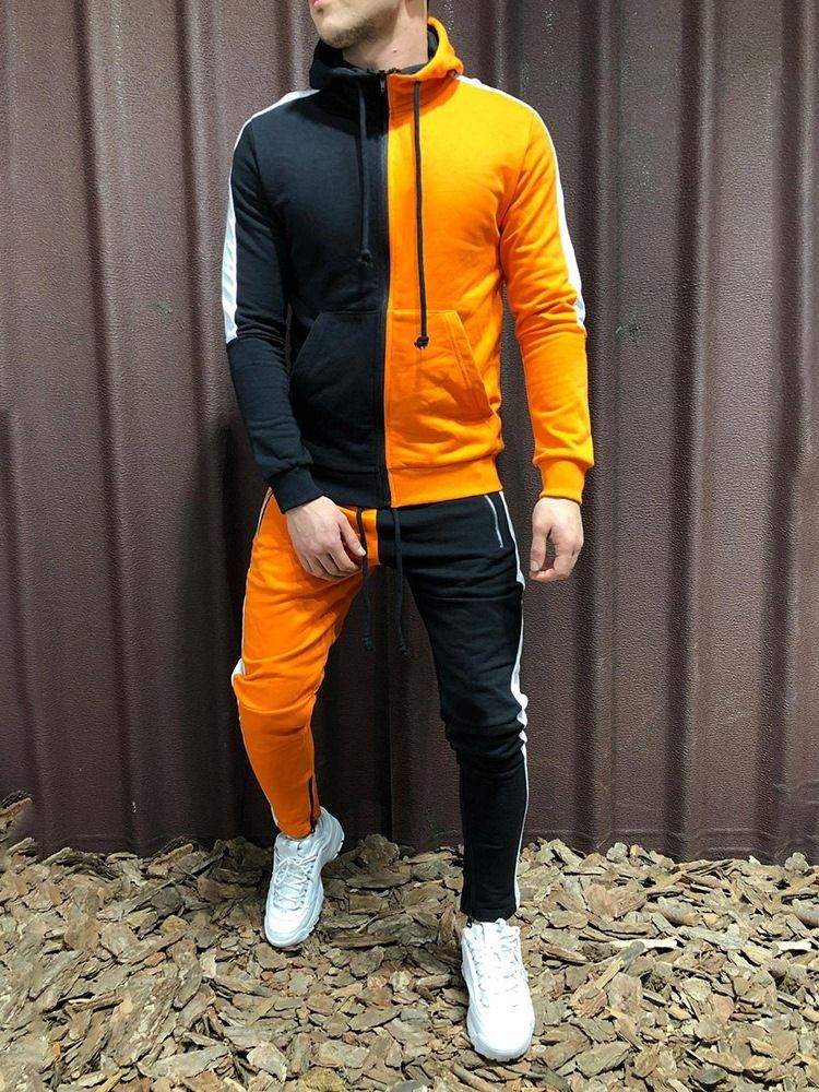 Färgblock Dragkedja För Män Sportoutfit