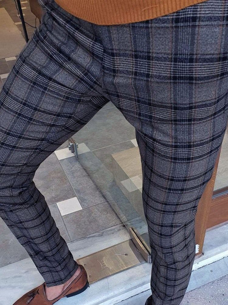 Full Längd Rutig Slim Mid Waist Blazer Byxa