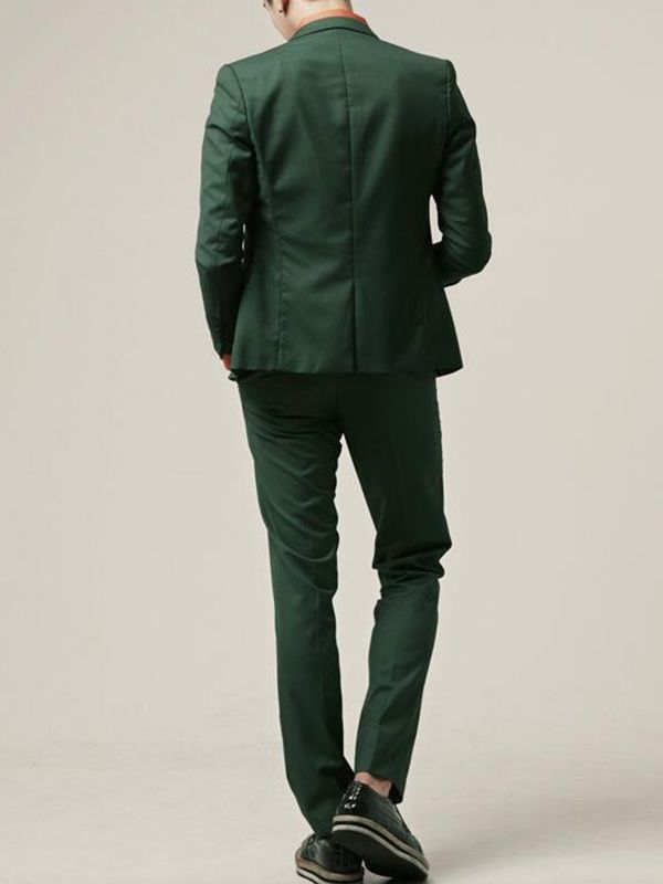 Grön Slät Slim Fitted Casual Tuxedo Herrkostym