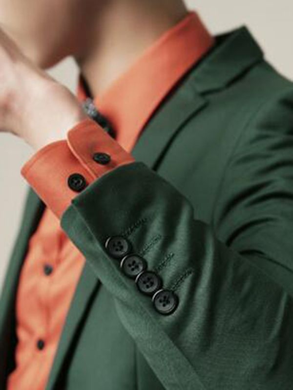 Grön Slät Slim Fitted Casual Tuxedo Herrkostym