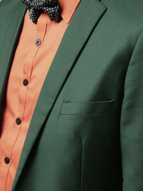 Grön Slät Slim Fitted Casual Tuxedo Herrkostym