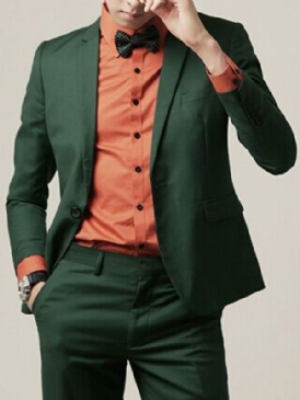 Grön Slät Slim Fitted Casual Tuxedo Herrkostym