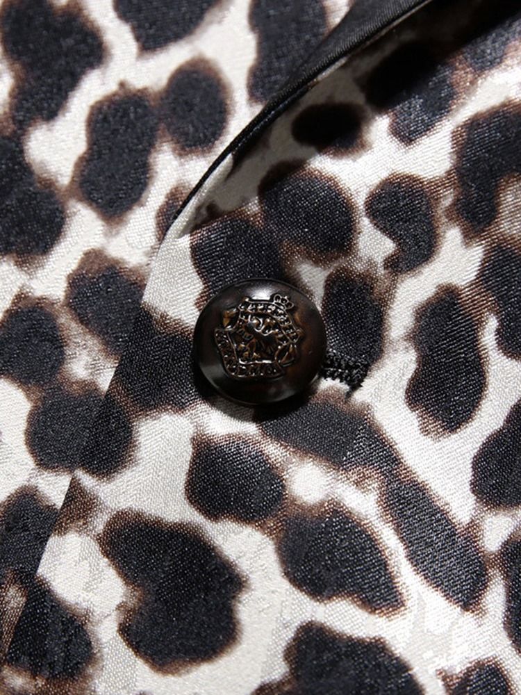 Leopardmönstrat Patchwork Slim Fit Blazerdräkter För Män