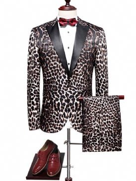 Leopardmönstrat Patchwork Slim Fit Blazerdräkter För Män