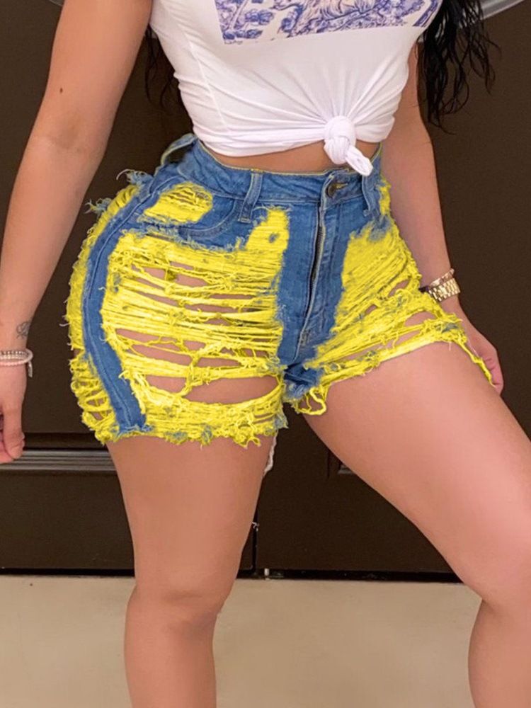 Bellbottoms Slitna Color Block Shorts Med Dragkedja I Mitten Av Midjan