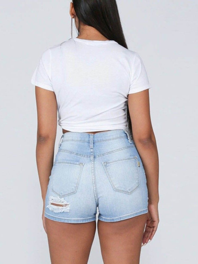 Skinny Damshorts Med Vanligt Hål Med Hög Midja