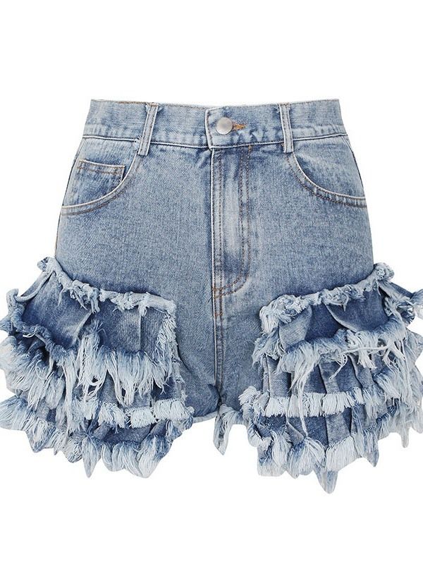 Tassel Slim Zipper Slim Denim Shorts För Kvinnor