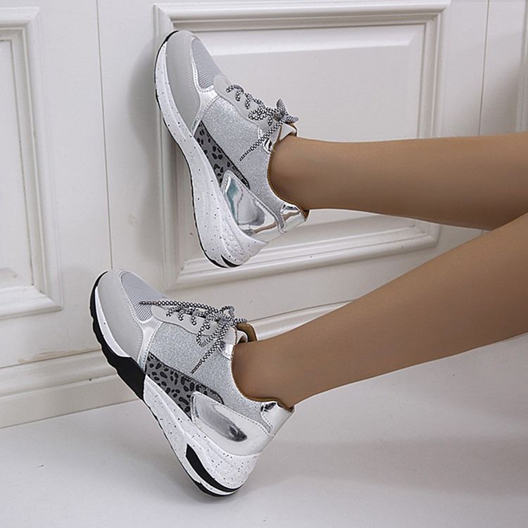 Koreanska Sneakers Med Rund Tå Med Snörning