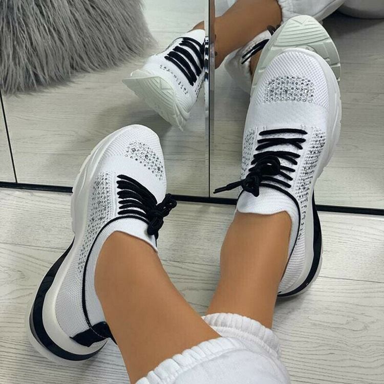 Lågskuren Övre Rund Tå Snörning Utomhus Dam Sneakers