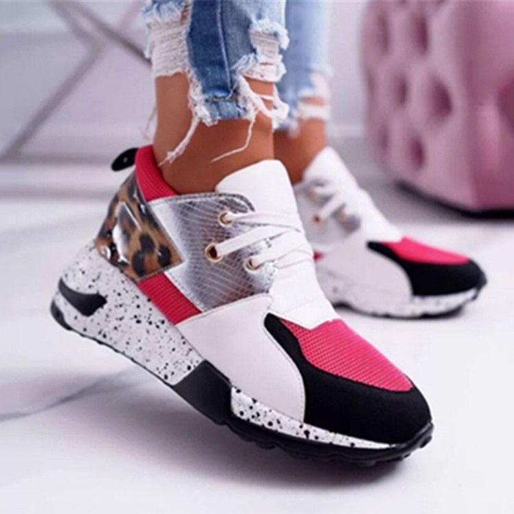 Rund Tå Snörning Candy Color Pu Sneakers