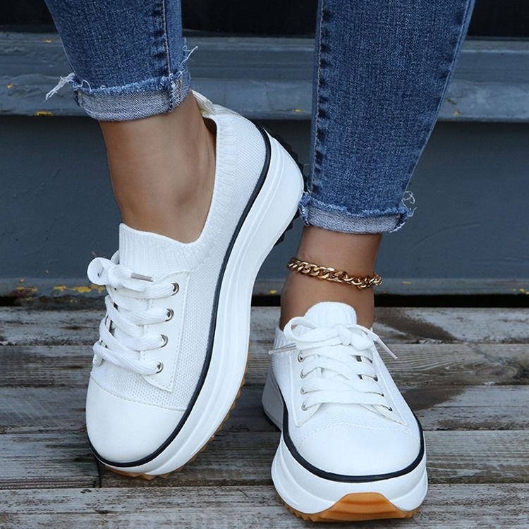 Rund Tå Snörning Lågskurna Övre Canvas Sneakers